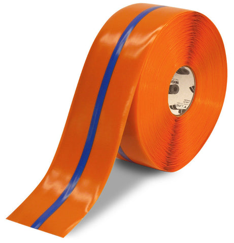 4" Orange Floor Marking Tape w/ Blue Stripe - Mighty Line