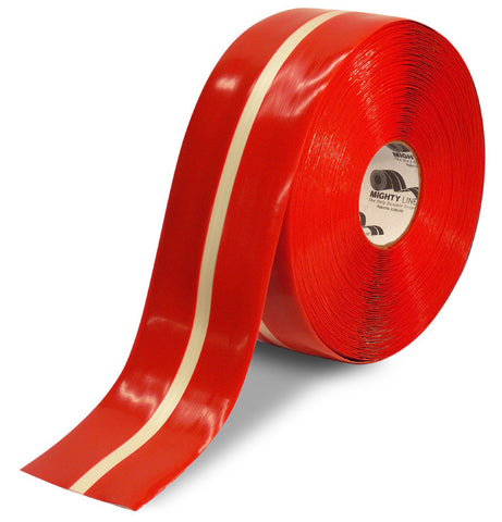 Mighty Line 4" Red Safety Floor Tape w/ White Center Line